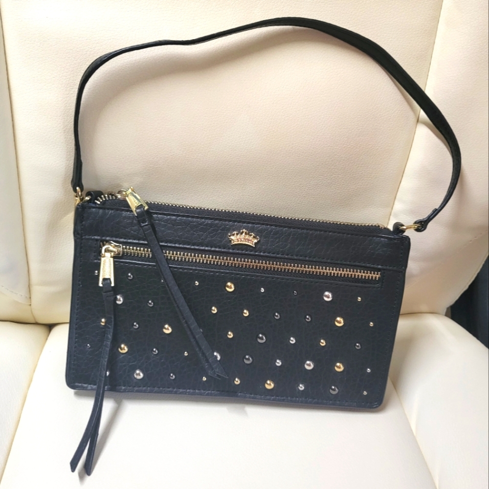 Juicy Couture Black and Gold Clutch with Studded Accents